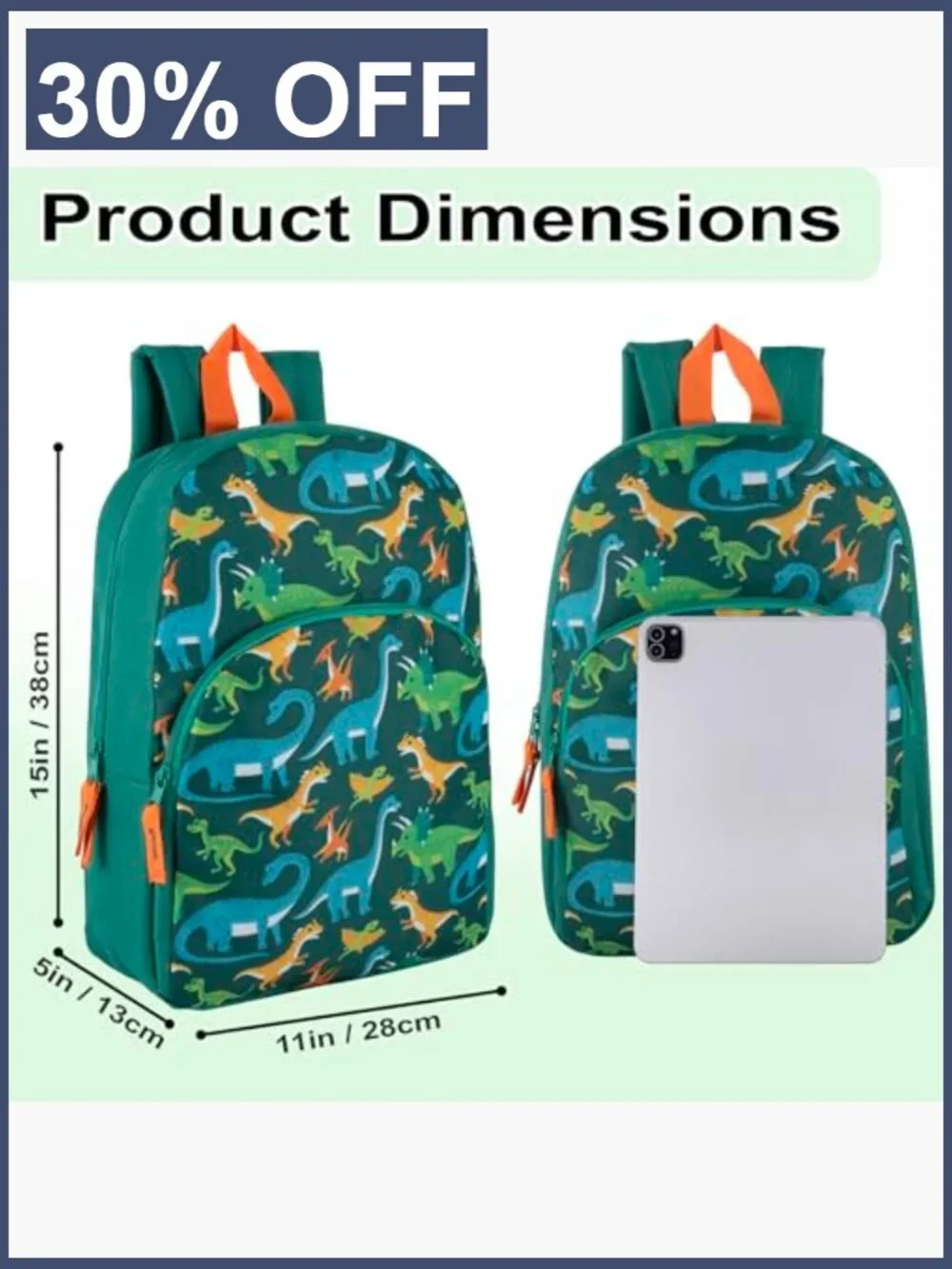 Kids Backpack for Boys Girls Dinosaur Print Adjustable Padded Straps Travel